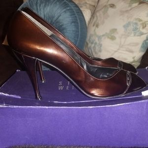 Stuart Weitzman Chocolate Brown Patent Pumps.